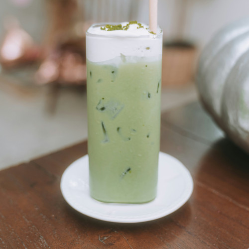 Refreshing iced matcha latte Berlin summer drink